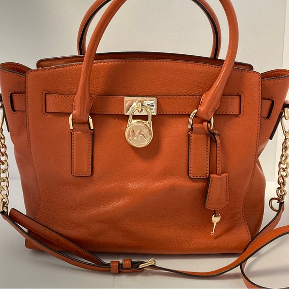Michael Kors Poppy Orange Leather Hamilton Satchel  with matching wallet - Picture 1 of 16
